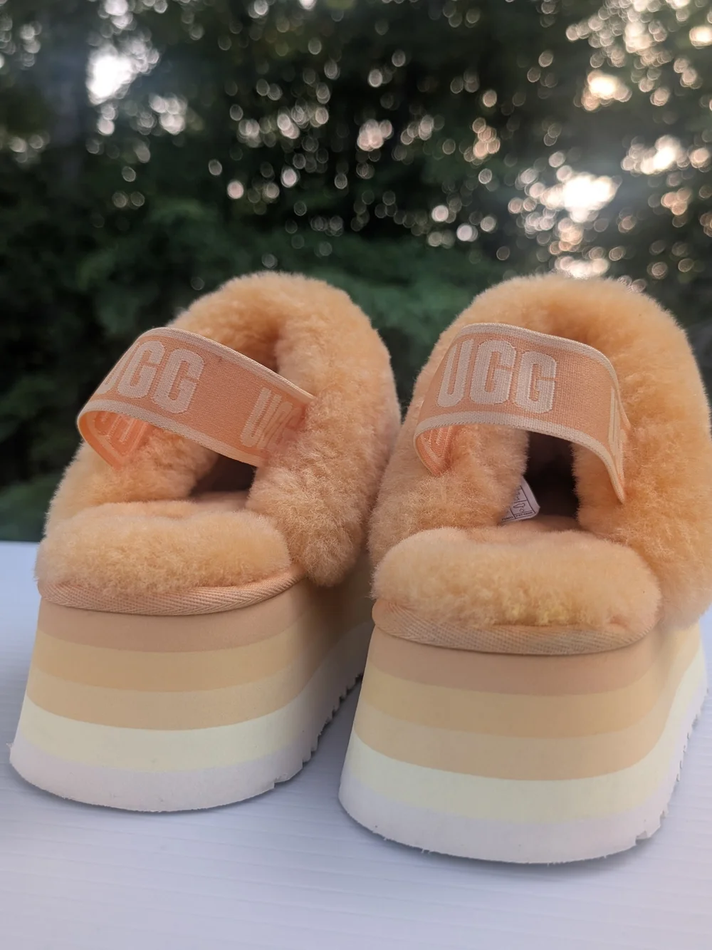 UGG Two-Tone Platform Slide in Orange Faux Fur and Orange Red Upper 7